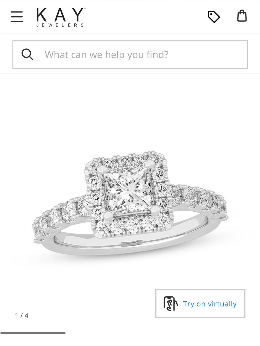 Princess Cut Halo Diamond Engagement Ring in White